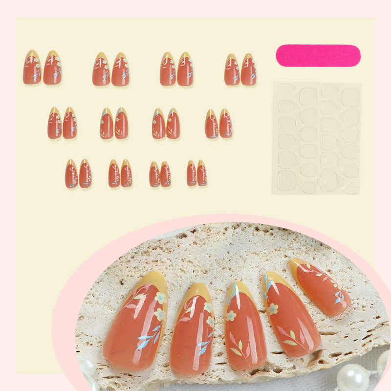 Decorative Press-On Nail Set with Floral and Elegant Design Acalora