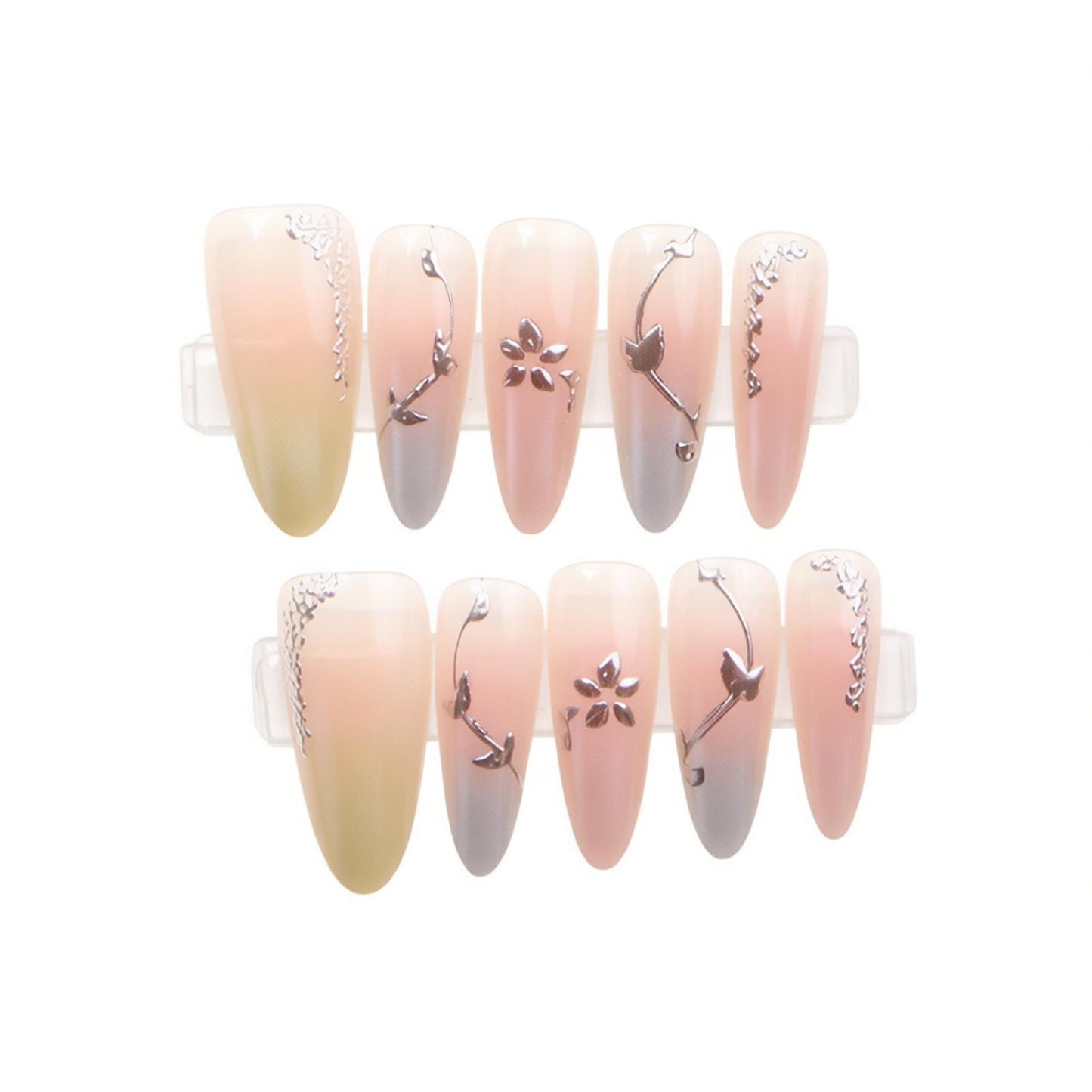 Elegant Press-On Nail Art Set with Floral Embellishments Acalora