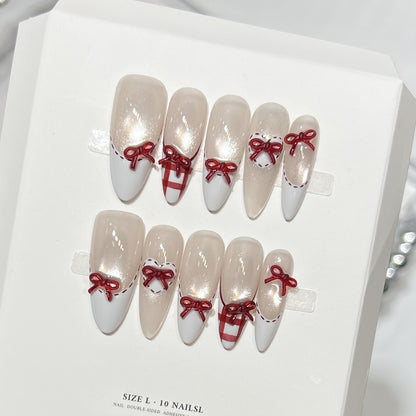 Decorative Stiletto Press-On Nail Set with Bow Accents Acalora