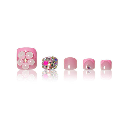 Floral Artistry Press-On Nails with Gemstone Accents Acalora