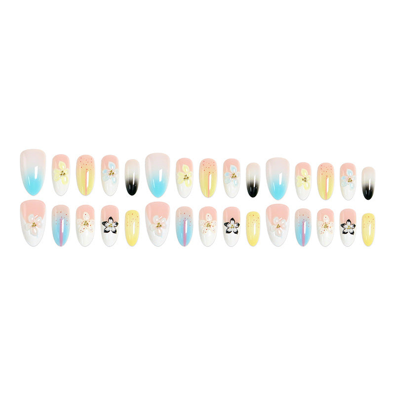 Artificial nail set with floral and glittering decorations Acalora