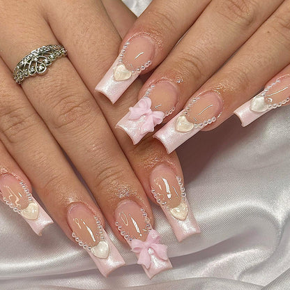 Decorative Press-On Nail Art Set with Pearls and Bows Acalora