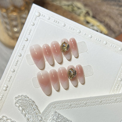 Stylish Press-On Nail Set with Gemstone Accent Acalora