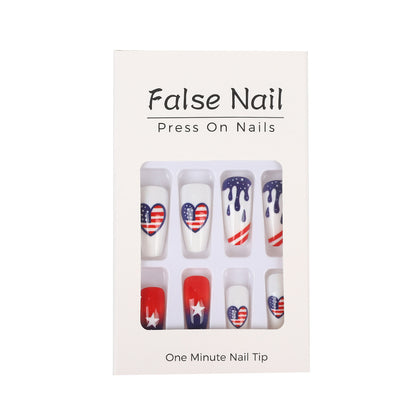 Artificial nails in patriotic heart design Acalora