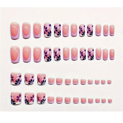 Decorative Press-On Nail Art Set with Floral Design Acalora