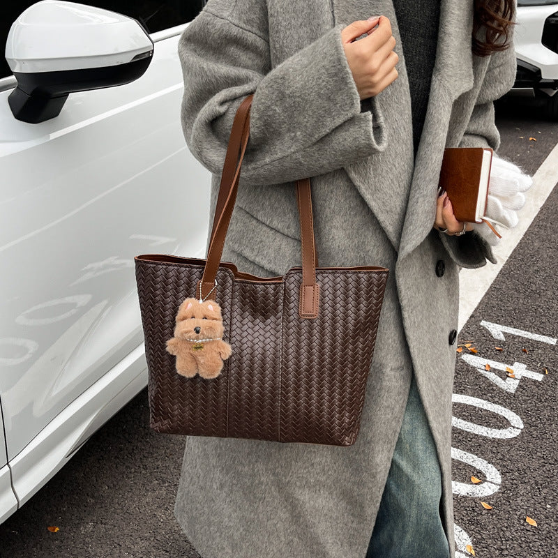 Woven Leather Shoulder Tote Bag Acalora