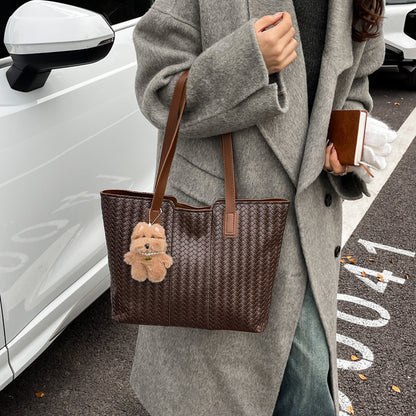 Woven Leather Shoulder Tote Bag Acalora