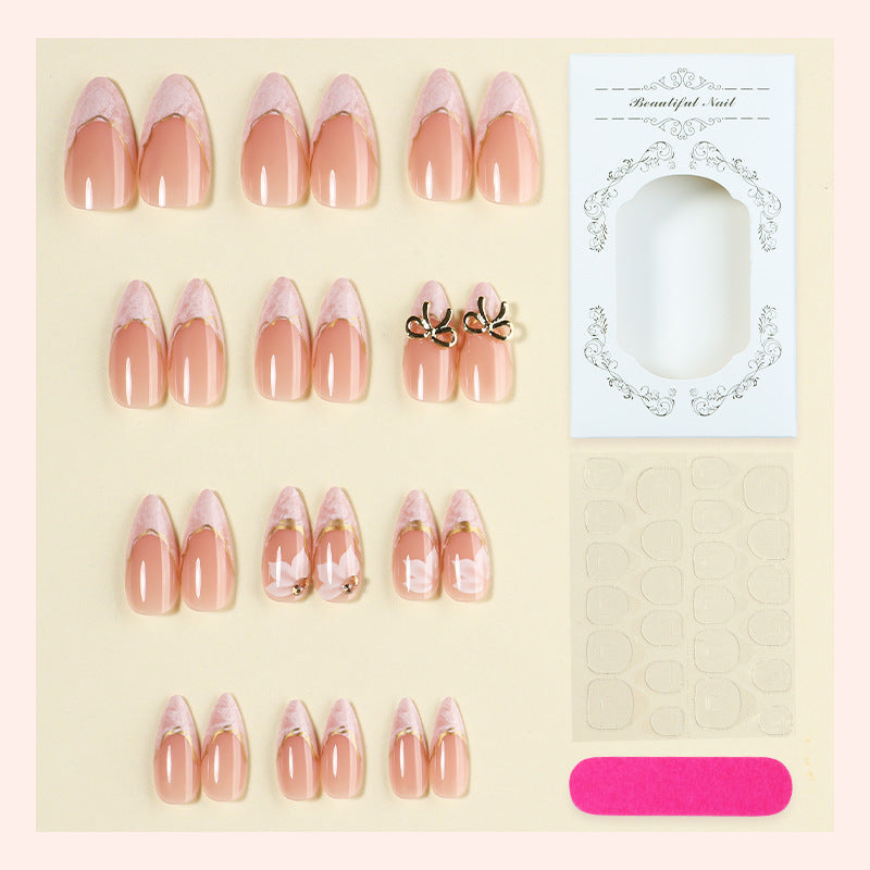 Elegant Press-On Nail Art Set with Decorative Bow Accents Acalora