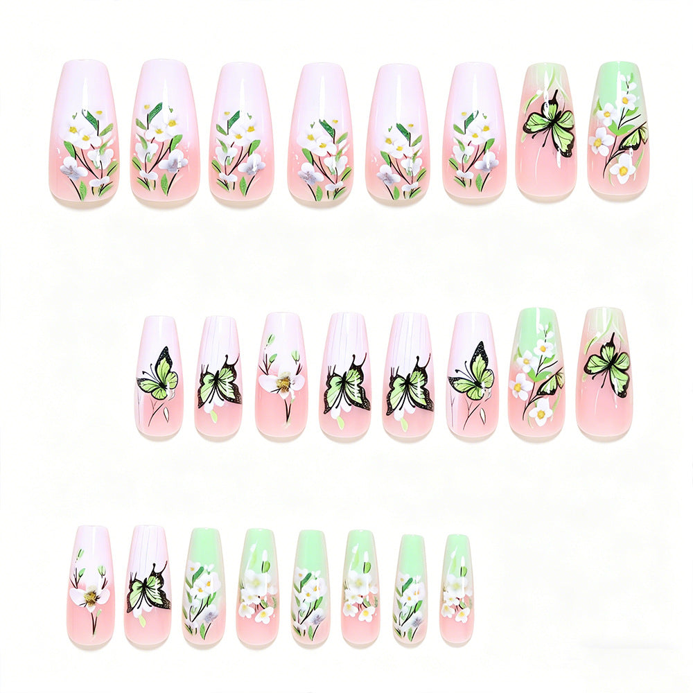Artistic Butterfly and Floral Press-On Nail Set Acalora
