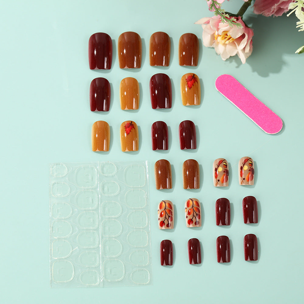 Artificial Nail Set with Natural Autumn Design Acalora
