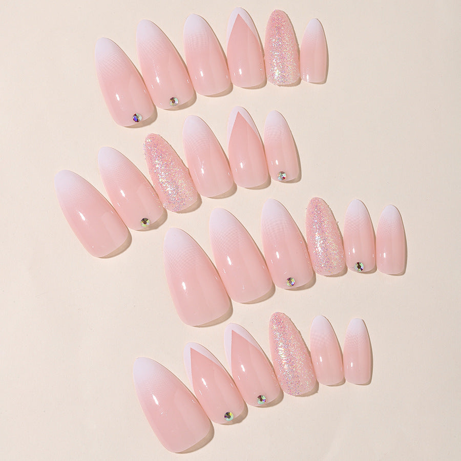 Elegant Press-On Nail Tips Set with Glitter and Ombre Design Acalora