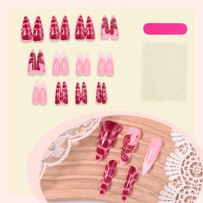 Artistic Press-On Nail Set with Decorative Designs Acalora