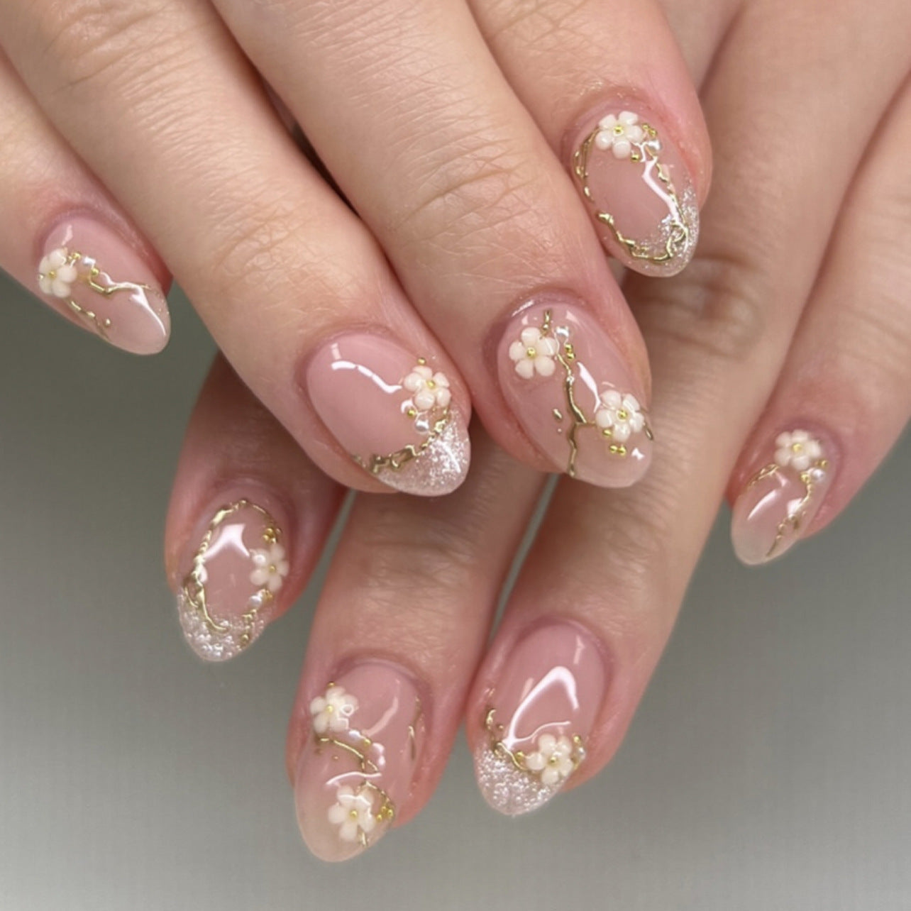 Floral Embellished Press-On Nail Set Acalora