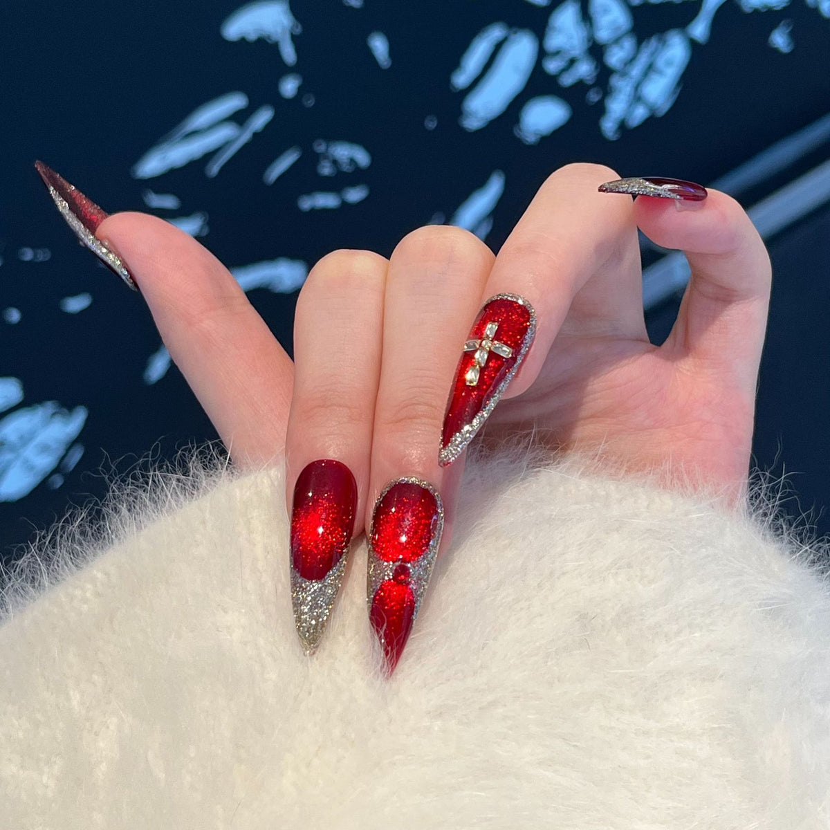 Glamorous Stiletto Press-On Nail Art Set with Sparkling Embellishments Acalora