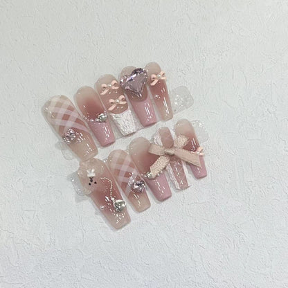 Decorative Press-On Nail Set with Charming Accents Acalora