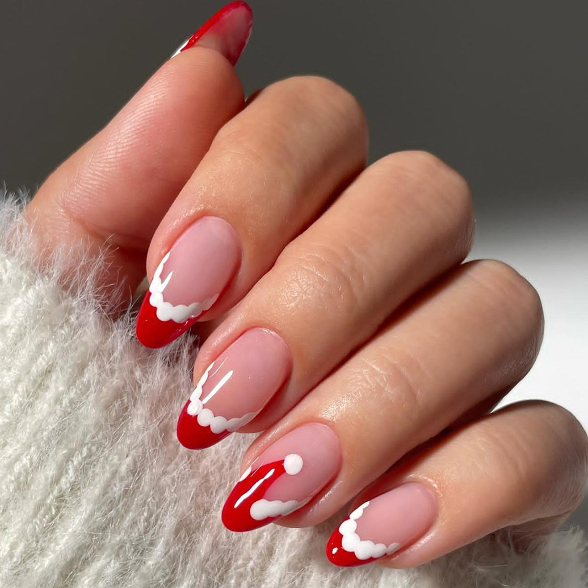 Festive Themed Press-On Nail Set with Decorative Santa Hat Design Acalora