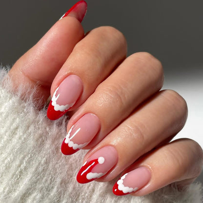 Festive Themed Press-On Nail Set with Decorative Santa Hat Design Acalora