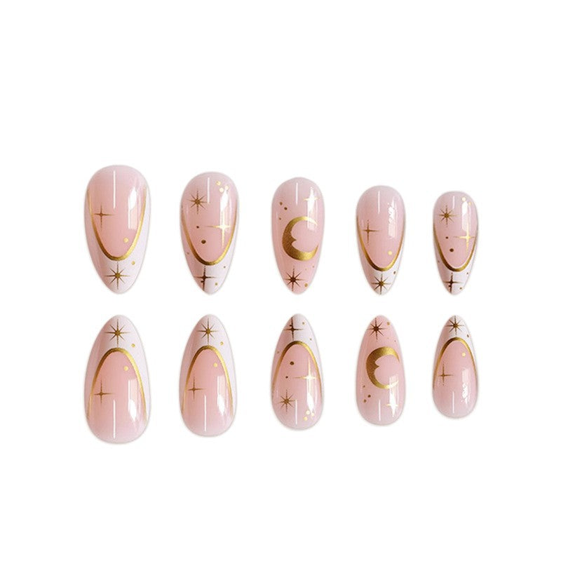 Artistic Stiletto Press-On Nail Design with Gold Accents Acalora