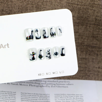 Whimsical Cat-Themed Press-On Nail Art Set Acalora