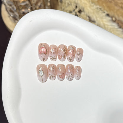 Decorative Press-On Nail Art Set with Heart and Glitter Accents Acalora