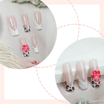 Artistic Press-On Nail Set with Floral and Abstract Designs Acalora