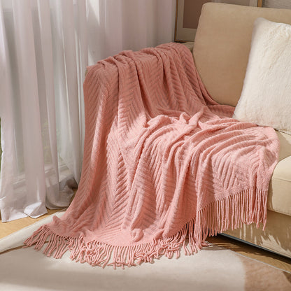 Unisex Textured Fringe Throw Blanket