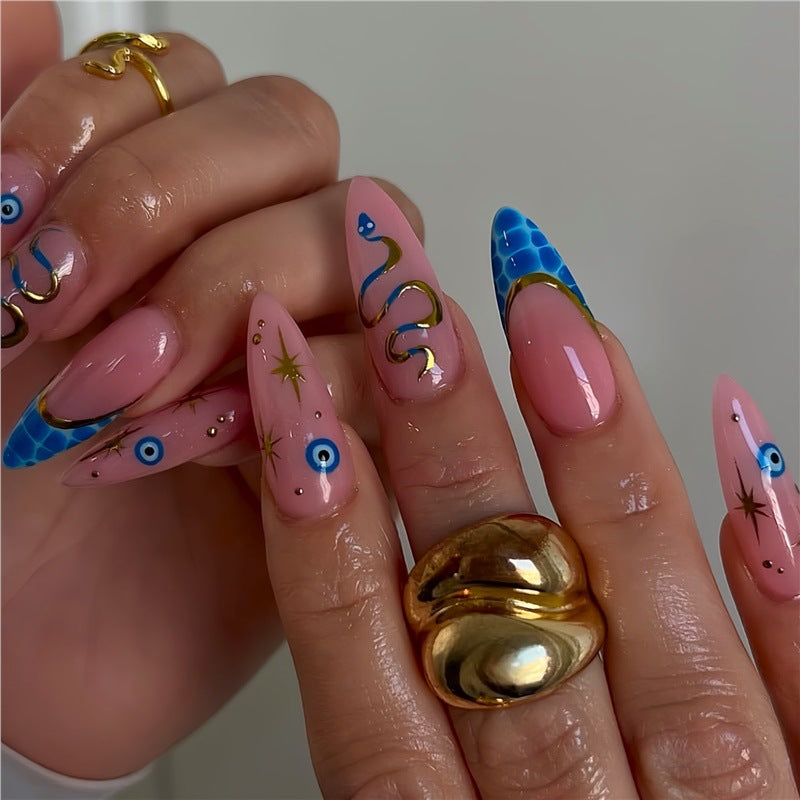 Artistic Stiletto Press-On Nails with Unique Design Acalora