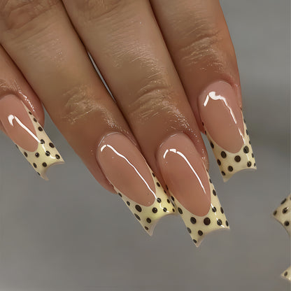 Artistic Long Nail Extensions with Polka Dot Design Acalora
