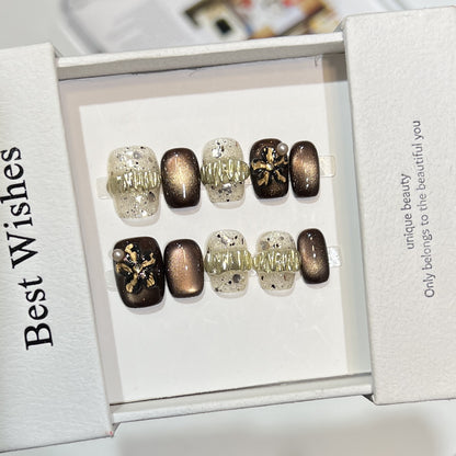 Decorative Press-On Nail Art Set with Chic Textured Accents Acalora