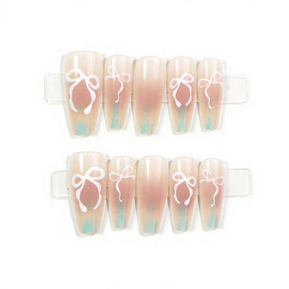 Decorative Press-On Nail Set with Bow Design Acalora