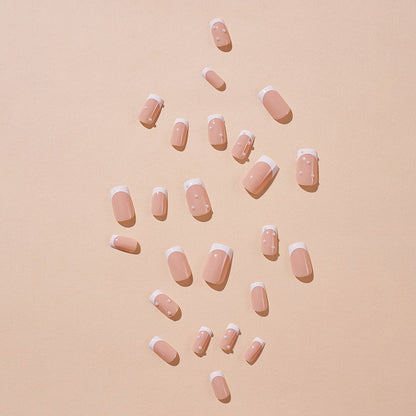 Elegant Press-On Nail Art Set with Pearl and French Tip Accents Acalora
