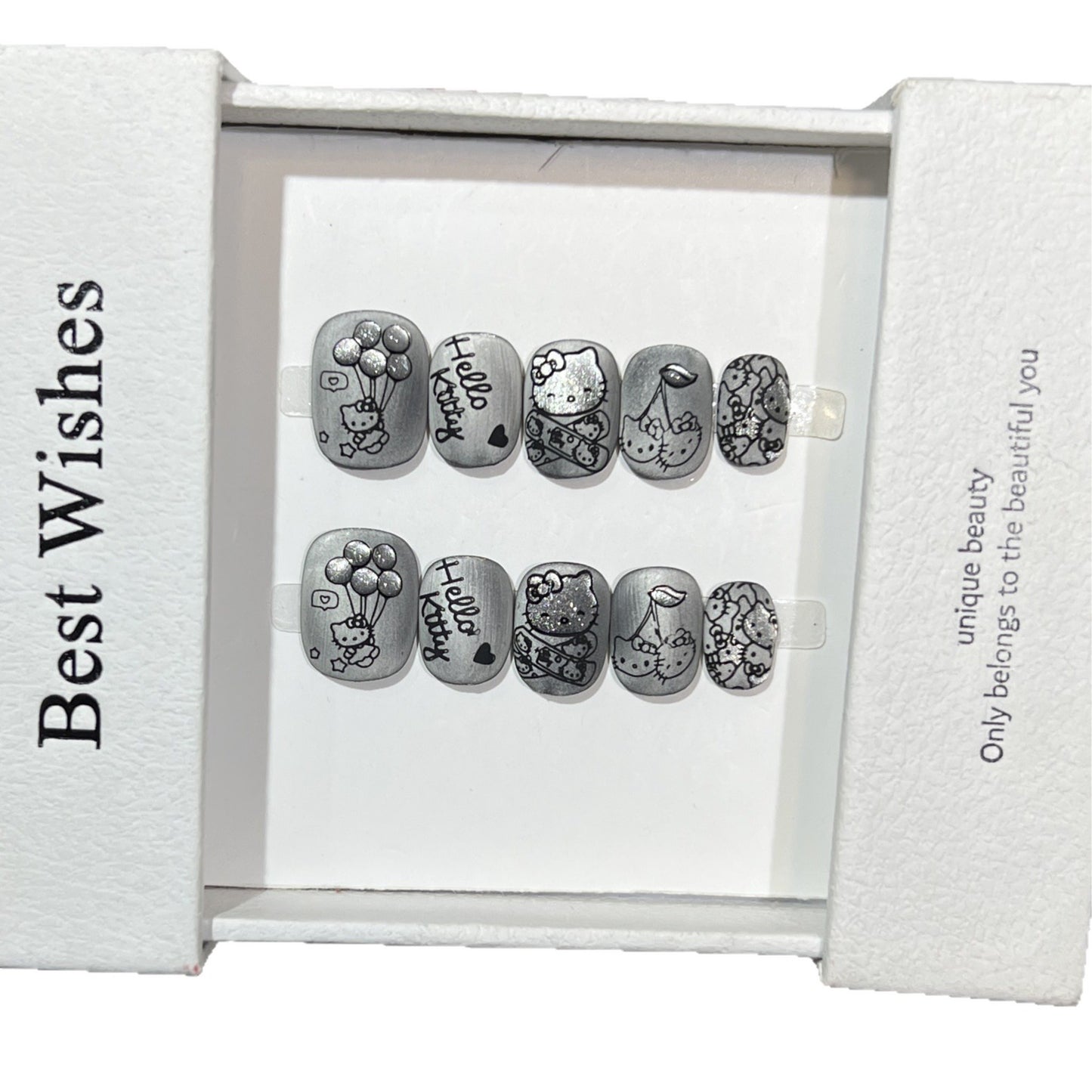 Artistic Press-On Nail Set with Whimsical Character Designs Acalora