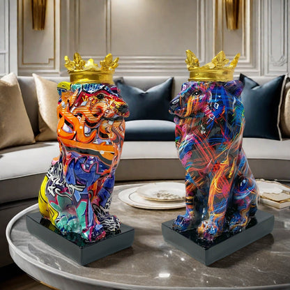 Colorful Lion Sculpture with Crown Acalora