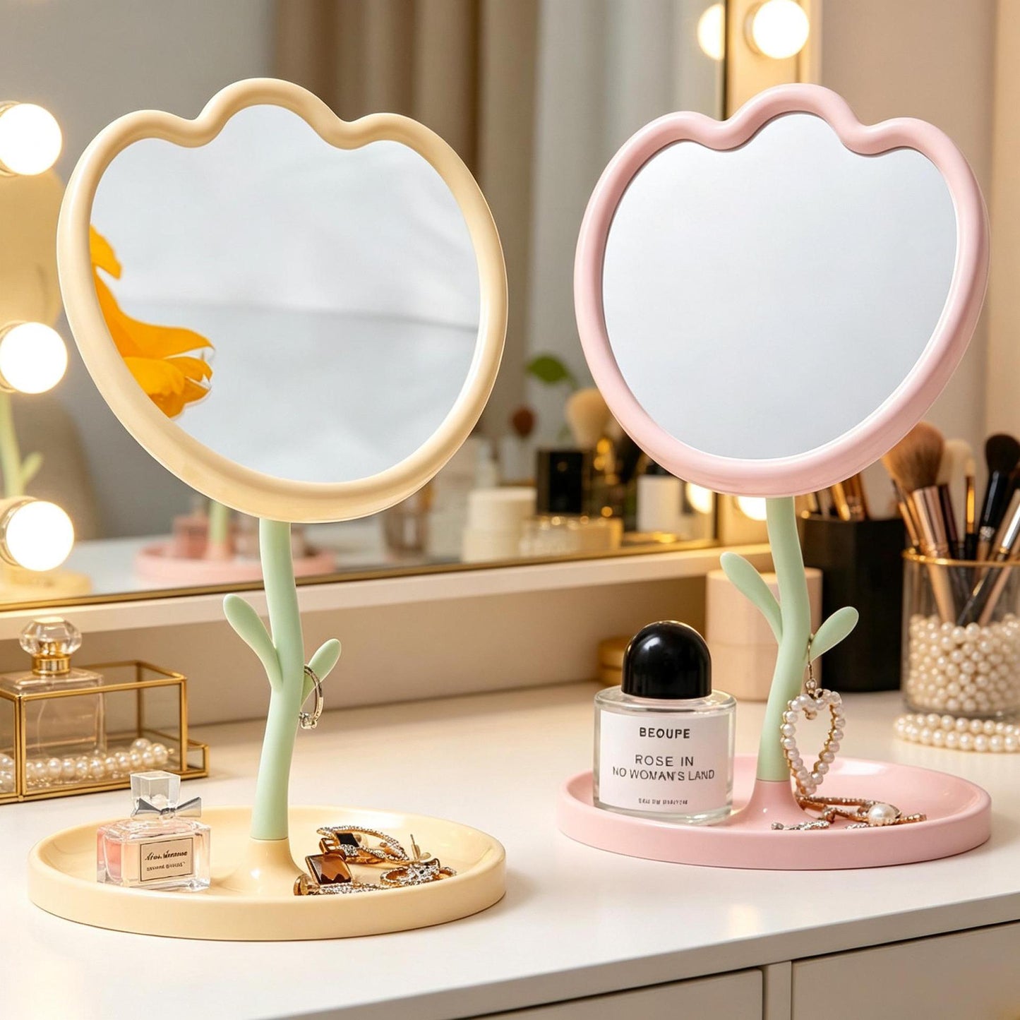 Floral-Themed Tabletop Vanity Mirror