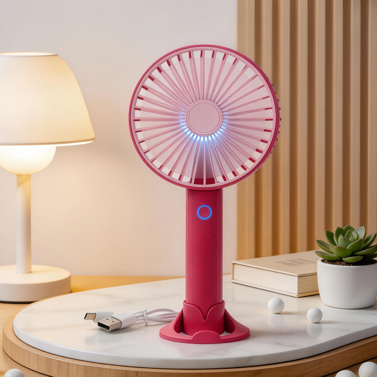 Women's Portable Handheld Fan with USB Charging Function and LED Lighting Karnz