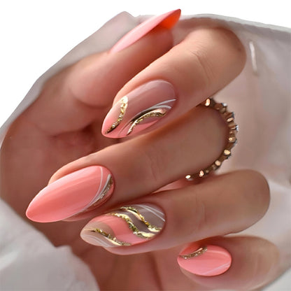 Premium Gel Press-On Nail Set with Elegant Swirls and Shimmering Accents Acalora