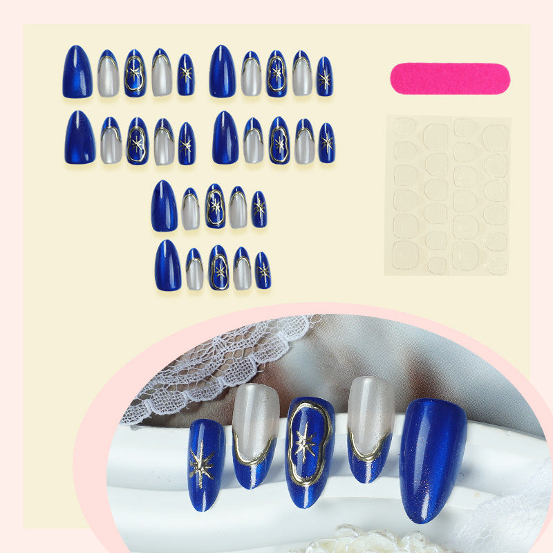 Artistic Press-On Nail Set with Elegant Star Designs Acalora