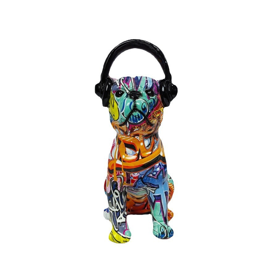Creative Bulldog Sculpture with Headphones Acalora