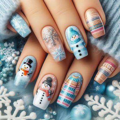 Festive artificial nails with snowman motif Acalora