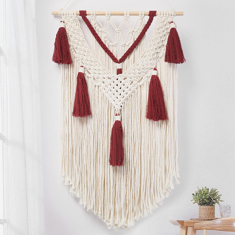 Macramé wall hanging with fringes and tassels Acalora