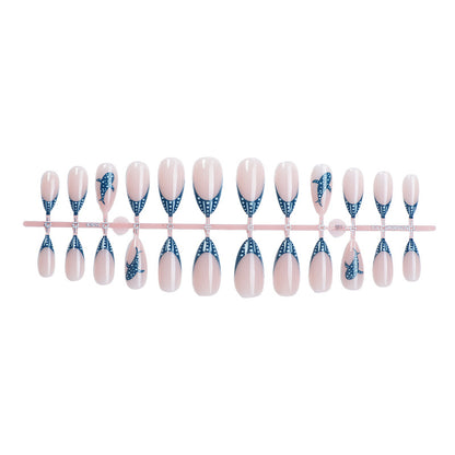 Artistic Press-On Nail Set with Decorative Whale Design Acalora