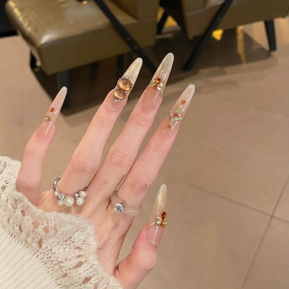 Decorative Stiletto Press-On Nail Set with Gemstone Accents Acalora 1788224085