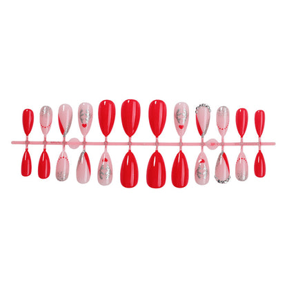 Artistic Press-On Nail Set with Heart and Glitter Accents Acalora