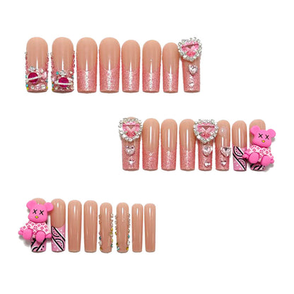 Artificial nail set with playful character motifs and glitter details Acalora