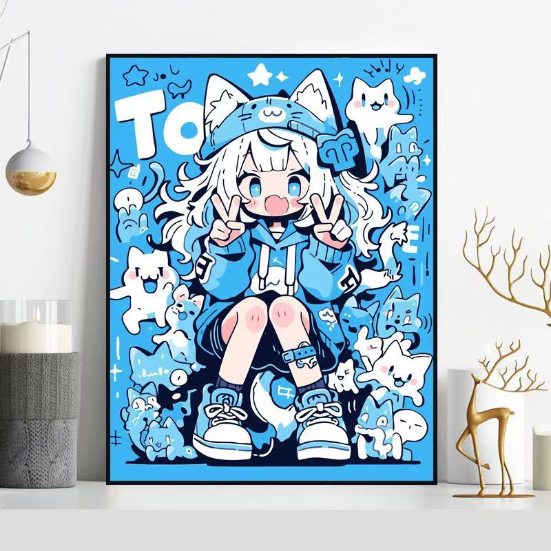 Whimsical Cat-Themed Illustration Wall Art