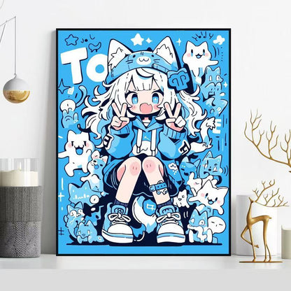 Whimsical Cat-Themed Illustration Wall Art