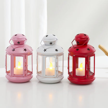 Decorative Star-Cut Glass Panel Metal Tea Light Lantern Acalora