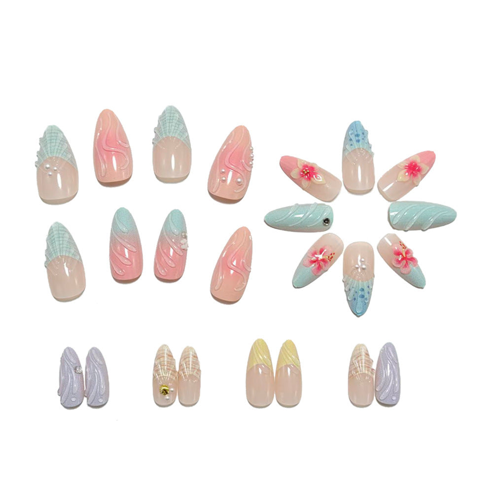Acrylic Nail Set with Floral and Maritime Accents Acalora