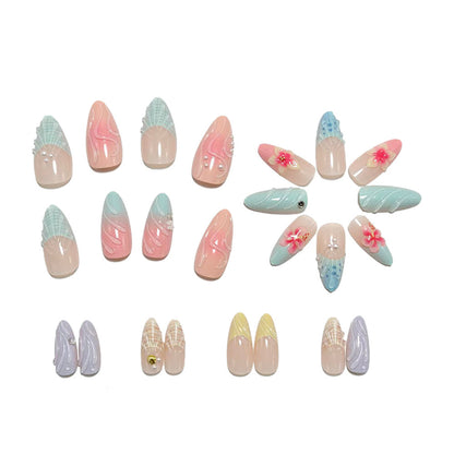 Acrylic Nail Set with Floral and Maritime Accents Acalora