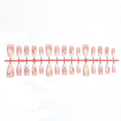 Artificial nail set with intricately detailed floral designs and shine accents Acalora